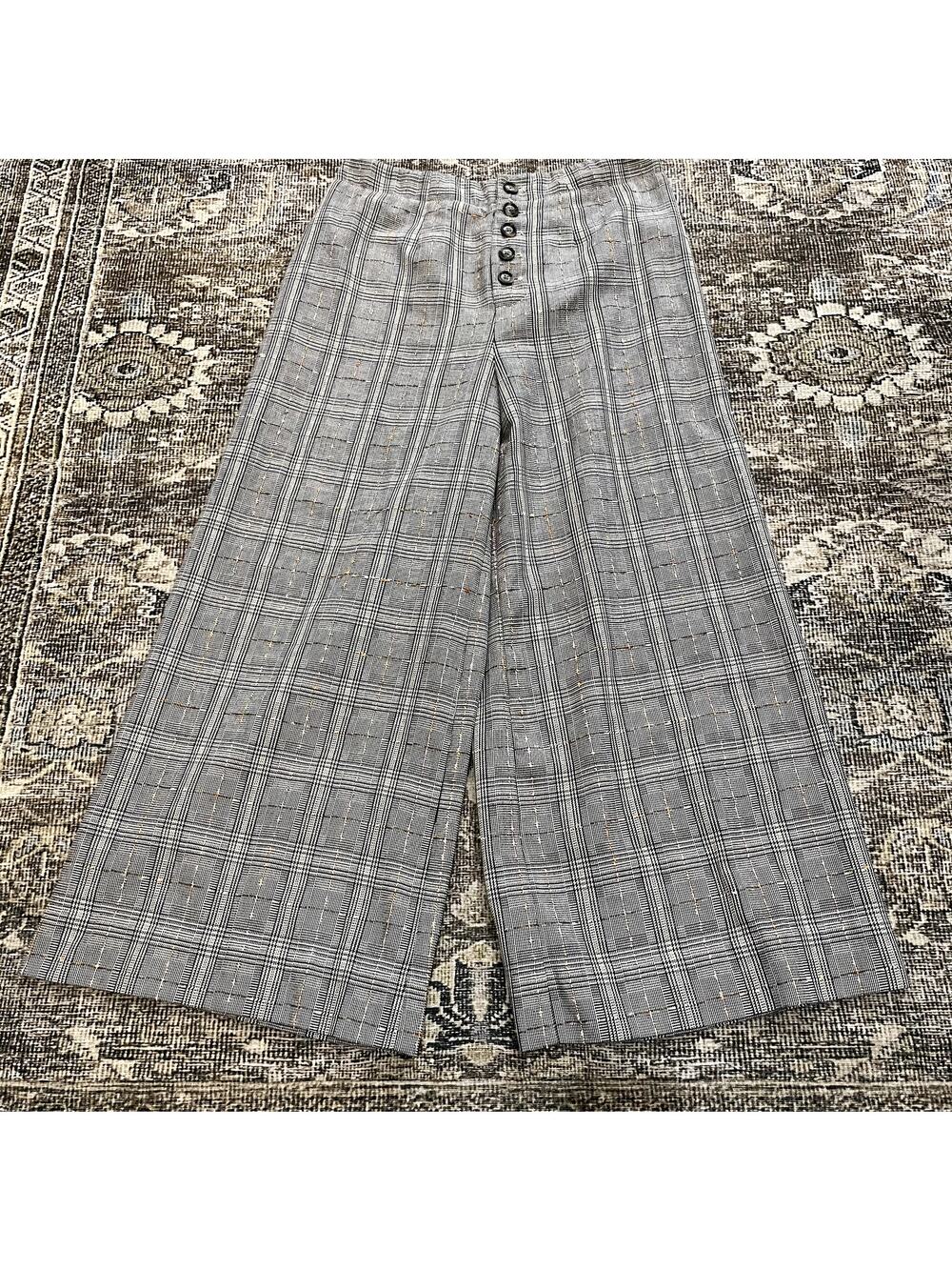 Anthropologie Roma Plaid Wide Leg Pants Textured Embroidered Women's Size 4